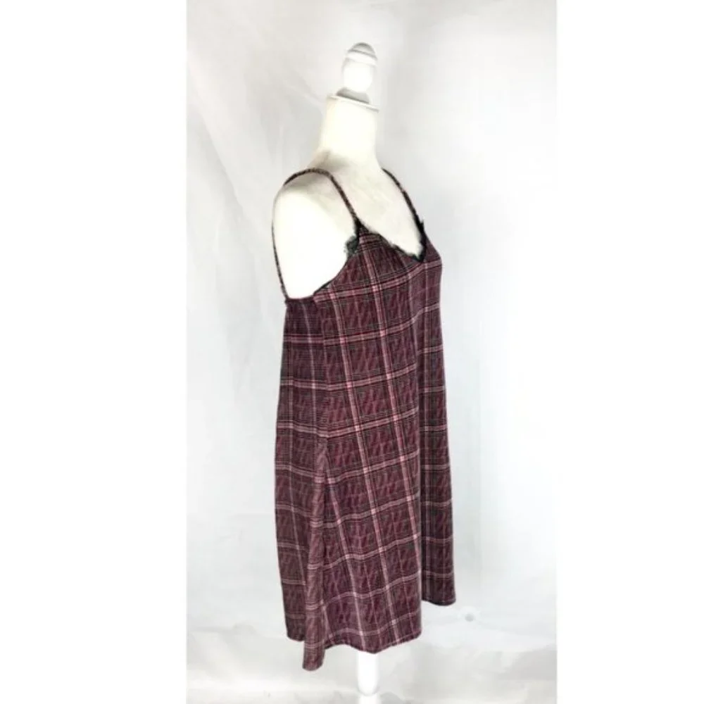 Hummingbird Womens Plaid Stretch Velvet Lace Trim Short Dress Size S - Picture 2 of 7